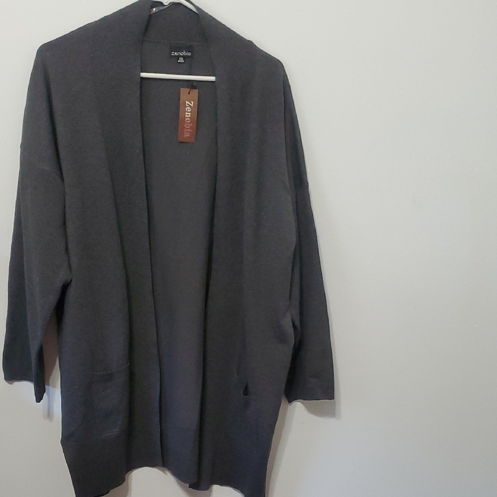 Zenobia Gray Cardigan Sweater Open Front Knit